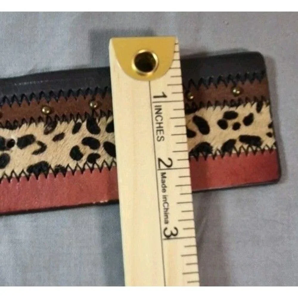 Linea Pelle Leather Mixed Media Panel Waist Belt Womens Size Medium Animal Print